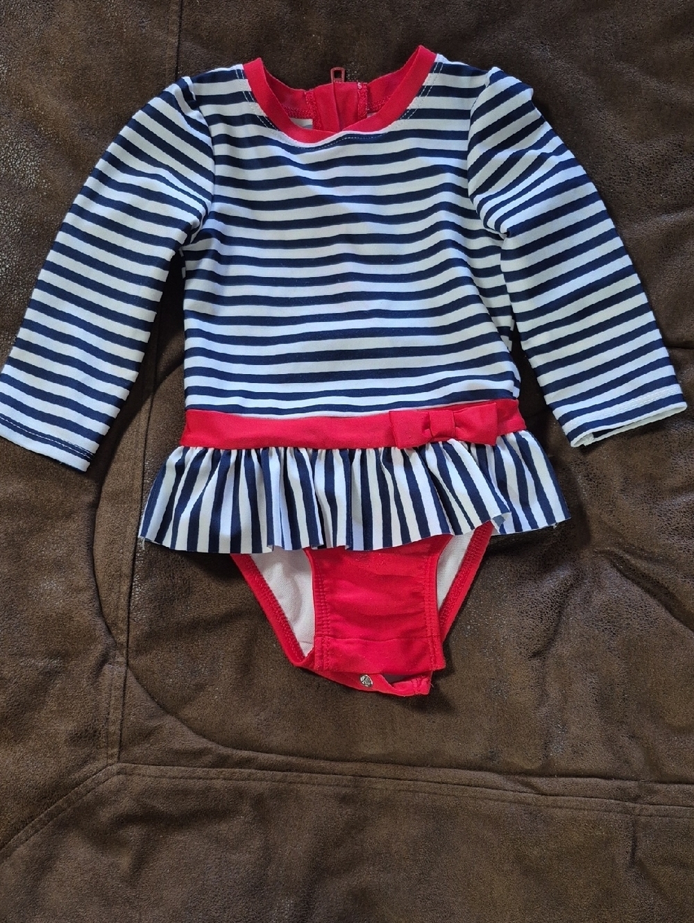 Cat & Jack Navy and White Striped Swimsuit with Red Trim